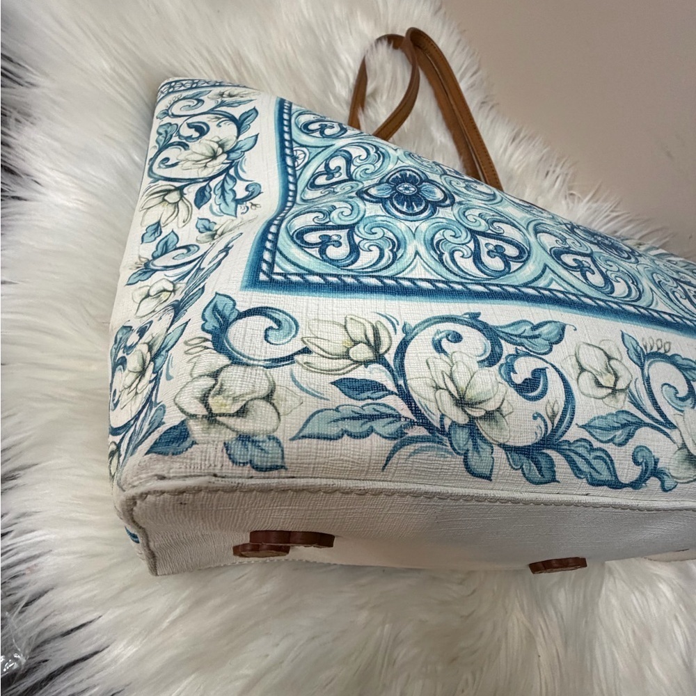 Brighton Brielle Blue White British Tan Leather Trim Coated Canvas - Picture 7 of 11